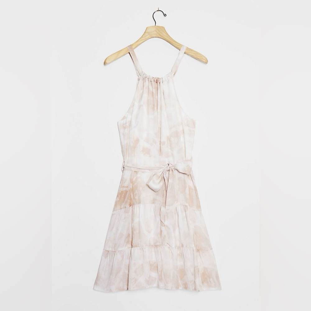 Size Medium Cloth & Stone Evanne Halter Mini Dress Beige and White Tie Dye